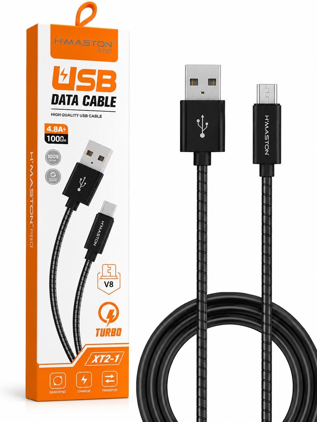 Cabo USB V8 Turbo H?Maston Pro XT2-1 4.8A 1 Metro Carregamento Rápido