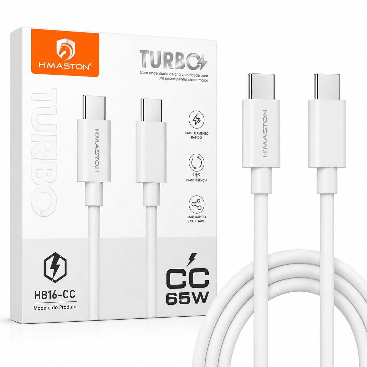 Cabo 1 metro Turbo Tipo-C Para Tipo-C H?Maston HB16-CC 65W Carregamento Rápido