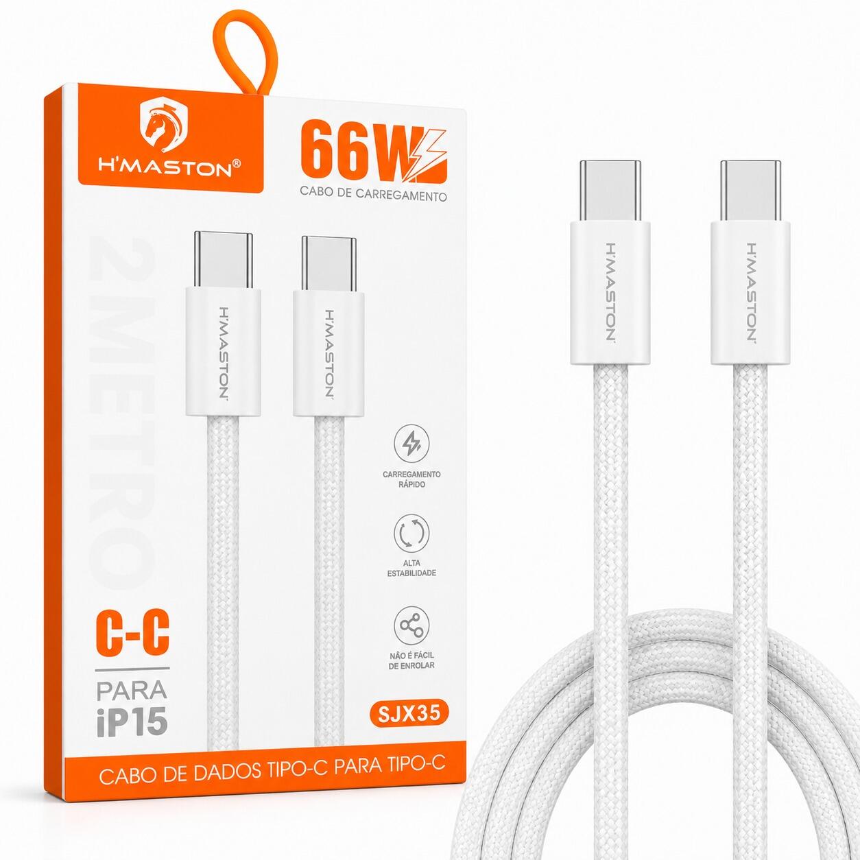 Cabo Turbo H?Maston SJX35 USB Tipo-C Para Tipo-C 66W Carregamento Rápido 1 Metro