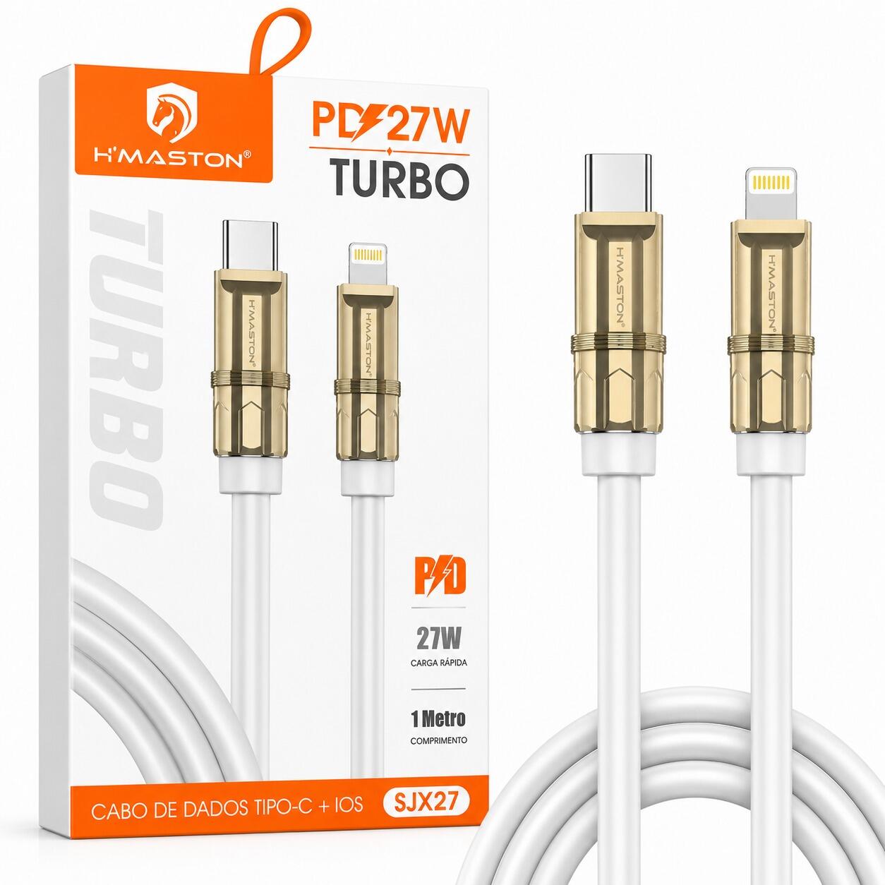 Cabo Turbo H?Maston SJX27 Tipo-C Para iPhone Lightning PD 27W Carregamento Rápido 1 Metro