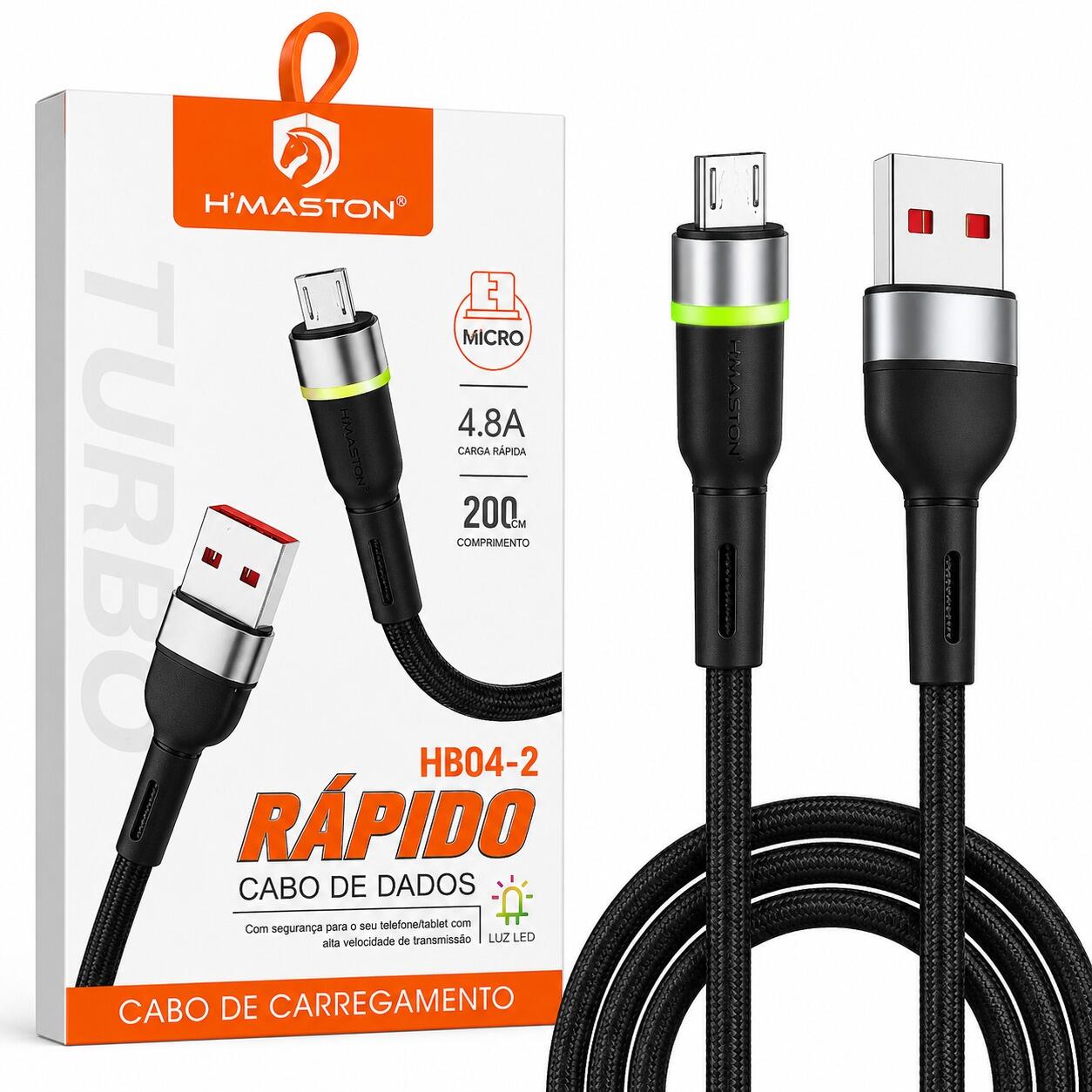 Cabo H?Maston HB04-1 Micro USB 4.8A Turbo Carregamento Rápido 2 Metros