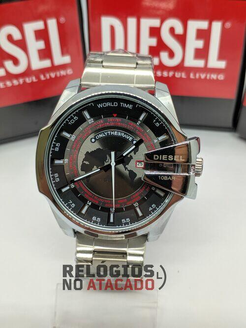 Diesel 10Bar world Pulseira de aço Prata