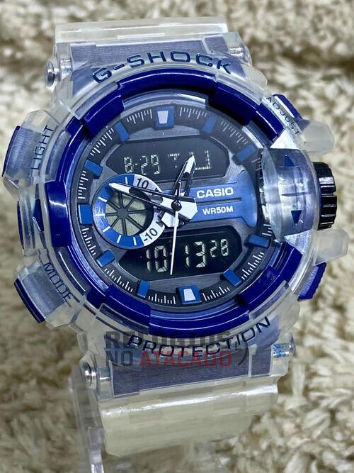 Relógio Masculino Casio G-Shock GA-400 AzulP/ Transparente de Borracha