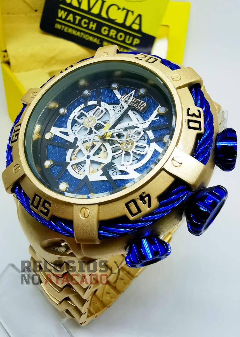 relogio invicta azul e dourado