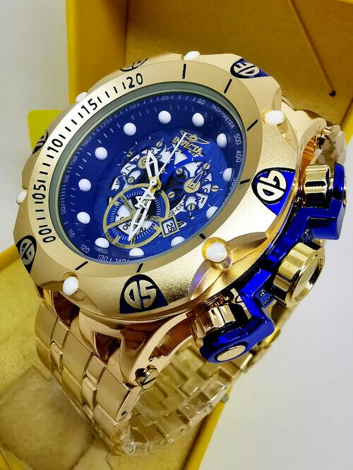 Relógio Masculino Invicta Venon Hybrid Skeleton Dourado/Azul Resistente a água - Com Caixa Premium
