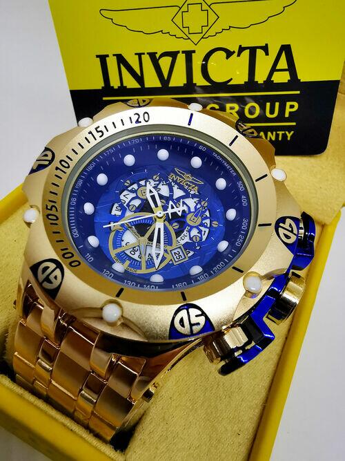 Relógio Masculino Invicta Venon Hybrid Skeleton Dourado/Azul Resistente a água - Com Caixa Premium