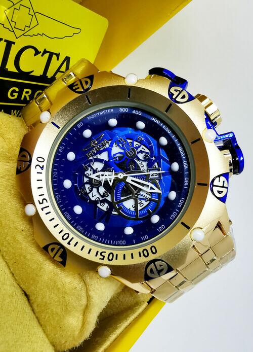 Relógio Masculino Invicta Venon Hybrid Skeleton Dourado/Azul Resistente a água - Com Caixa Premium