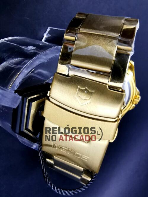 Relógio Unissex Wende Dourado Fundo Branco - A Prova D'Água