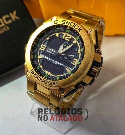 Relógio masculino militar G-Shock Metal Tokyo 2020 Gold - Pulseira de metal Dourada A prova d'agua