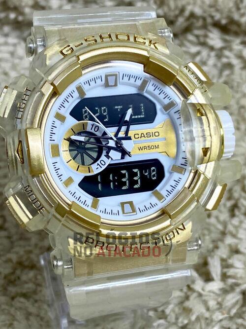 Relógio Masculino Casio G-Shock GA-400 Dourado / Branco P/ Transparente de Borracha