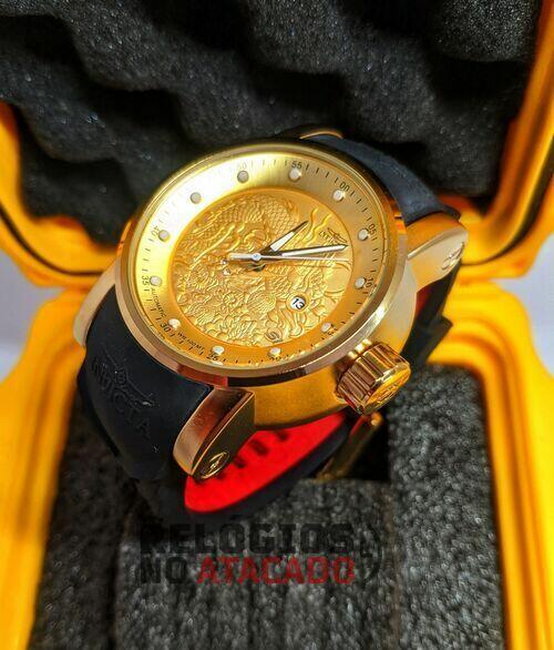 Relógio Invicta Yakuza - dourado pulseira Preta com caixa invicta premium