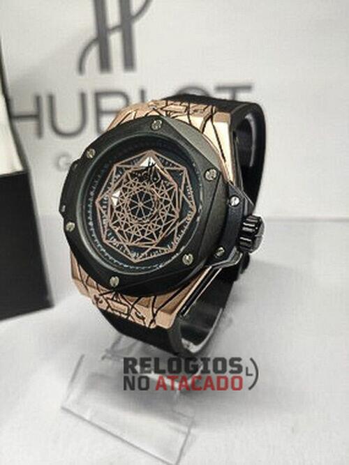 Relógio Hublot Sang Bleu Rose/Preto P/Couro