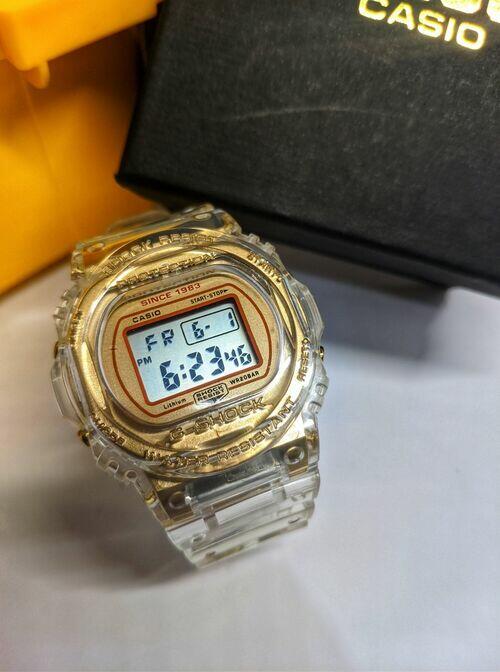 Relógio Masculino G-Shock Transparente Glacier Gold DW-5035E a prova d'agua