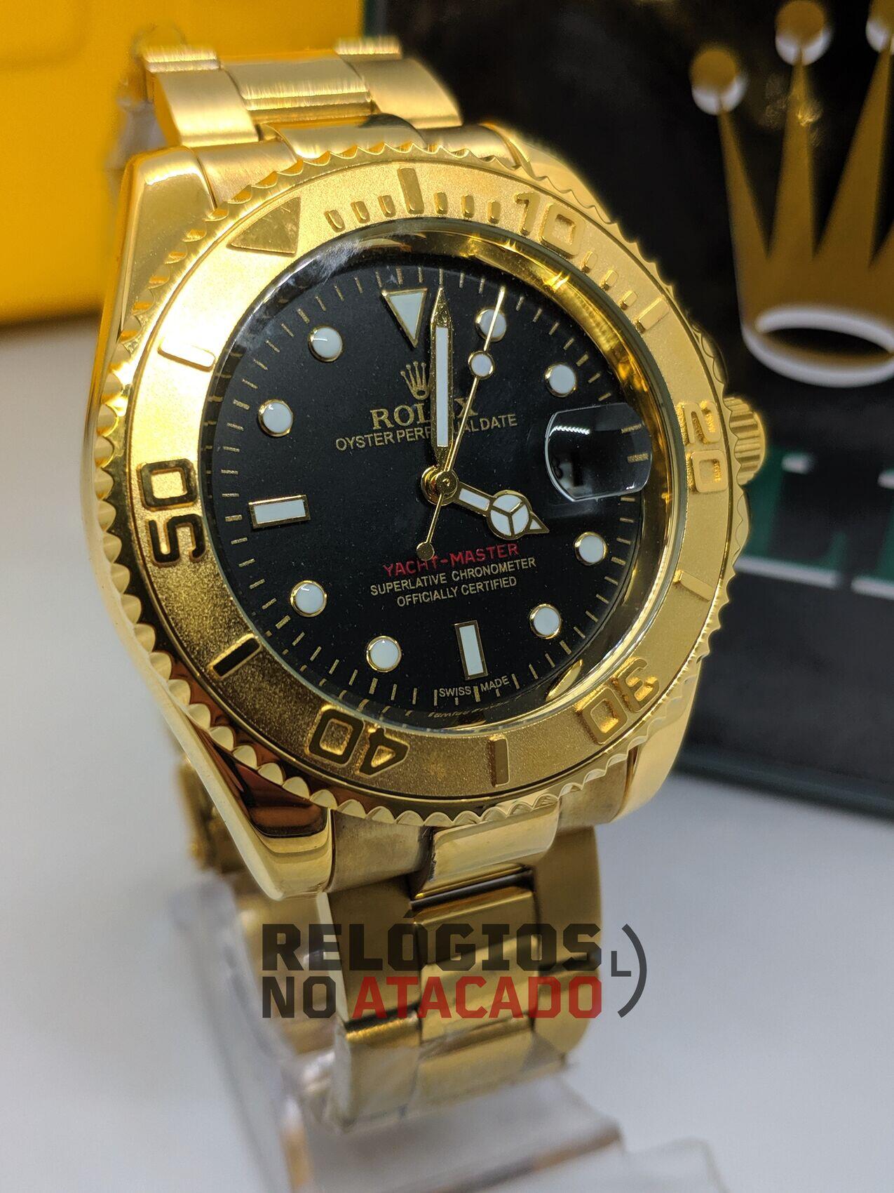 Rolex Yacht-Master dourado Preto a prova dagua