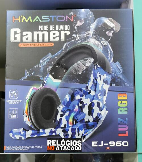 Fone de Ouvido Gamer Hmaston EJ-960 Luz RBG som surround virtual 7.1 ajuste livre 360