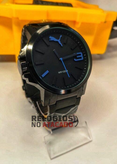 Relógio Puma Preto ponteiro Azul a prova d'agua