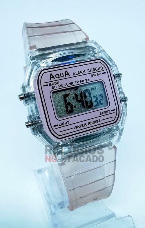 Relógio Feminino Aqua AQ-81 Rosa Transparente - A Prova D'Água