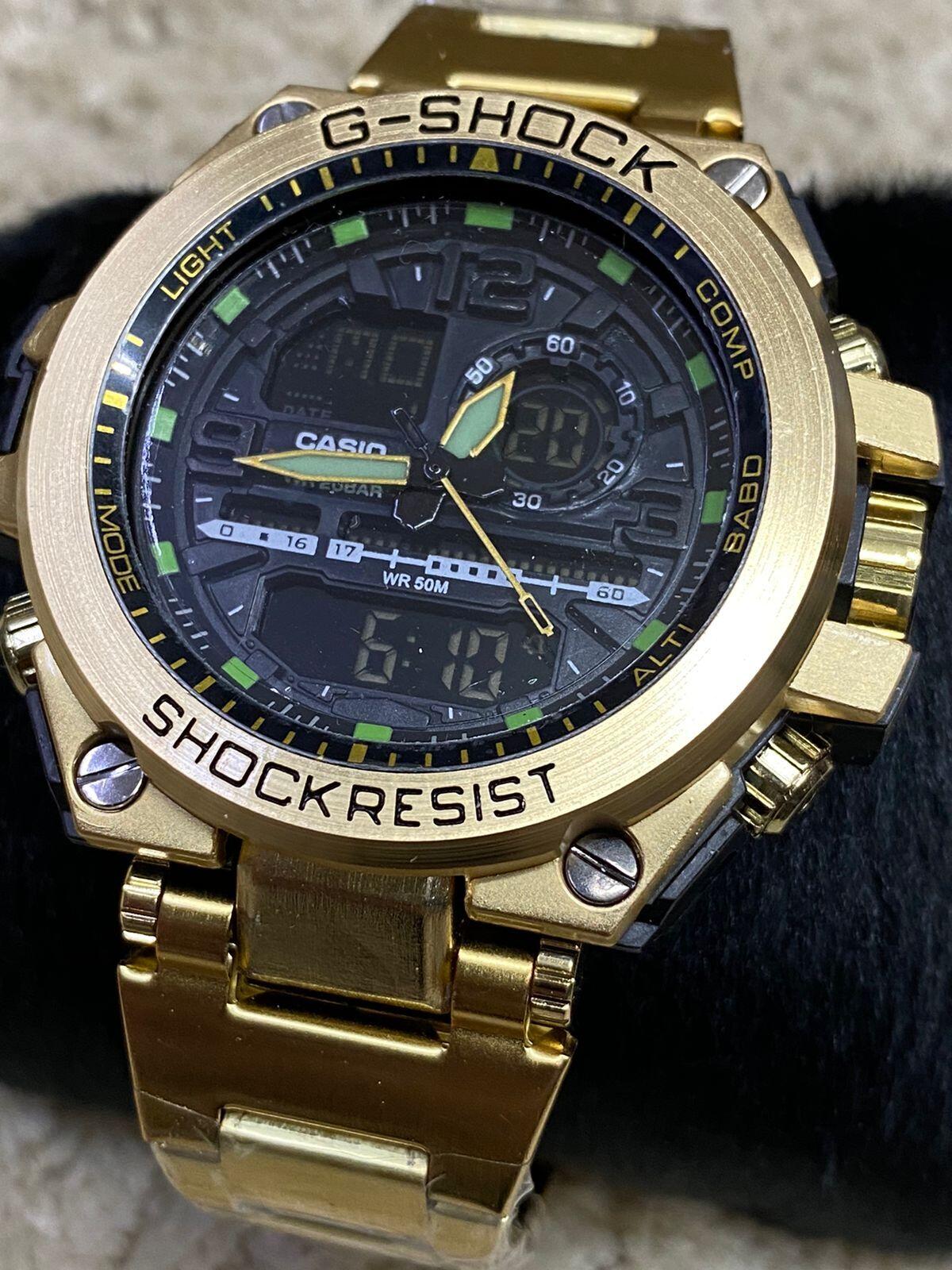 Relógio Masculino G-Shock Metal Iron Man 2022 P/aço Dourado/Preto - Linha Gold a prova dagua
