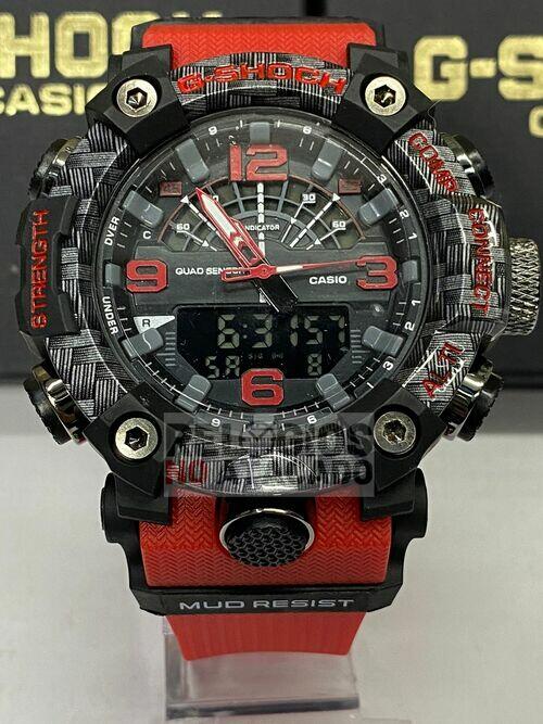 Relógio masculino G-shock Mudmaster Black out X Preto/vermelho