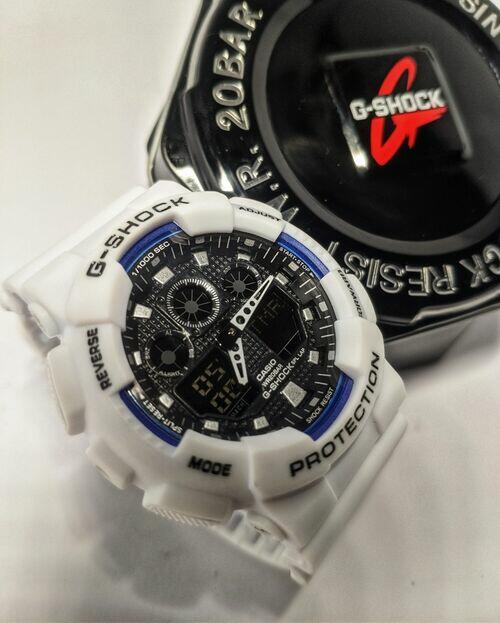 Relógio G-Shock Ga100 Branco/Azul Automático digital ponteiro