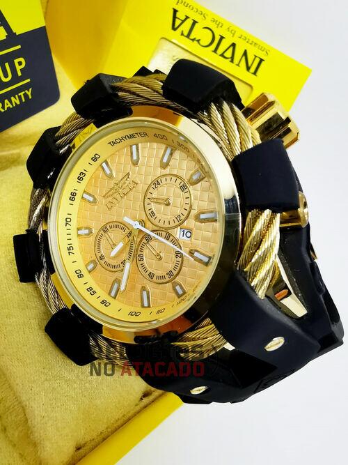 Relógio Masculino Invicta Bolt Dourado/Preto Pulseira de Borracha