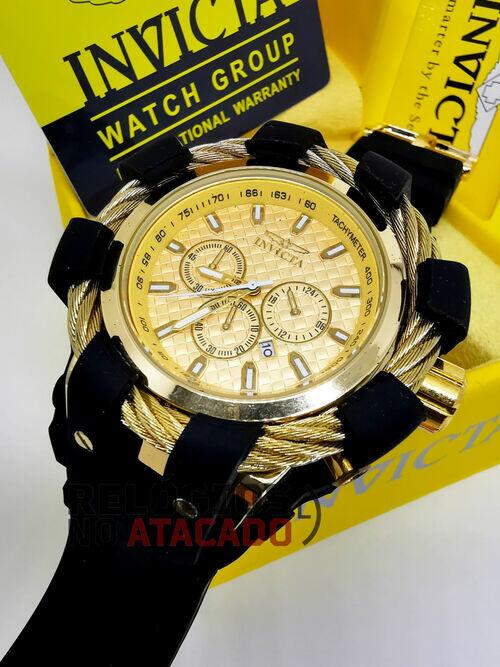 Relógio Masculino Invicta Bolt Dourado/Preto Pulseira de Borracha