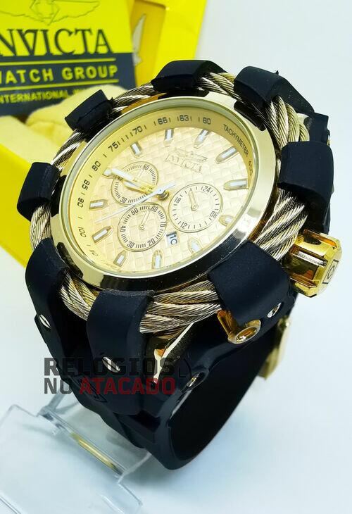 Relógio Masculino Invicta Bolt Dourado/Preto Pulseira de Borracha