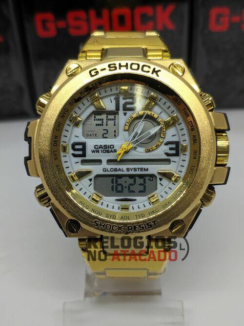 Relógio masculino G-Shock Metal Iron Man 2020 P/aço Dourado/Branco - Linha Gold a prova d'agua