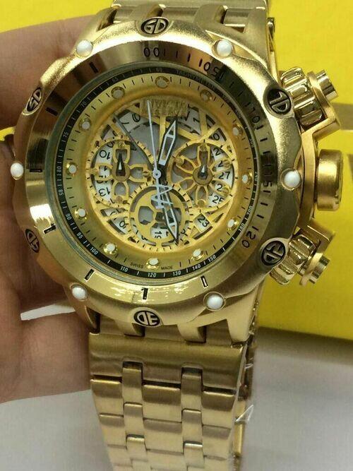Relógio Invicta Venon Hybrid Dourado detalhe azul - Linha Ouro a prova d'agua