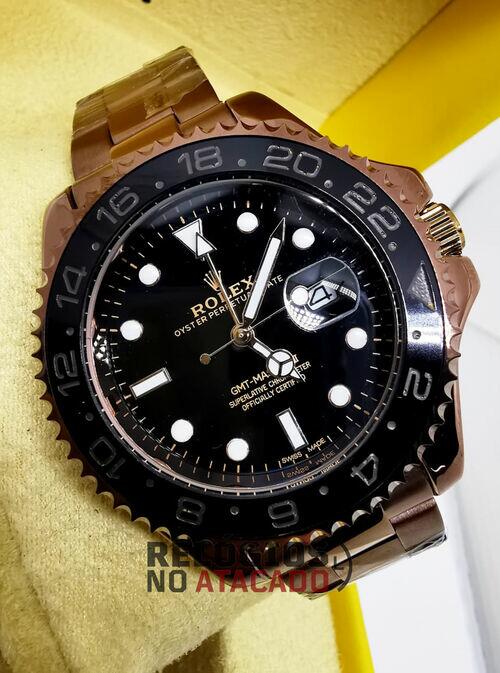 Relógio Masculino Rolex GMT Master ll Marrom / Preto Pulseira de aço
