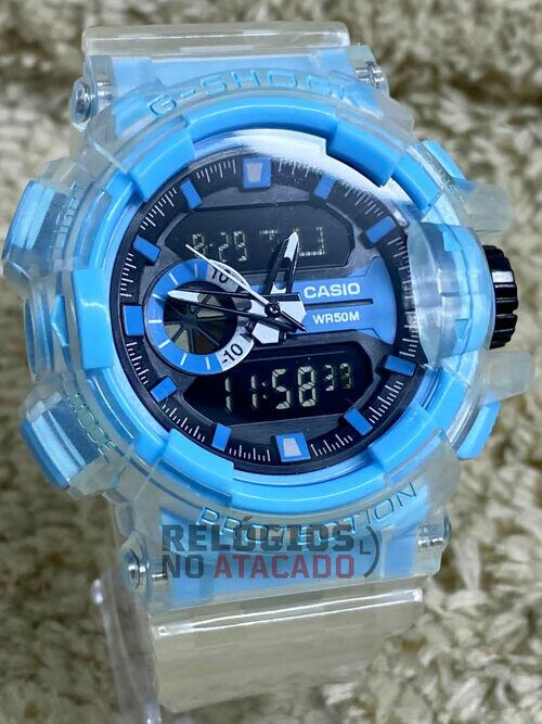 Relógio Masculino Casio G-Shock GA-400 Azul Claro P/ Transparente de Borracha