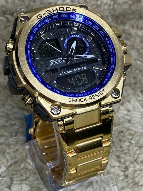 Relógio masculino G-Shock Metal Dourado/Azul linha Gold 2021