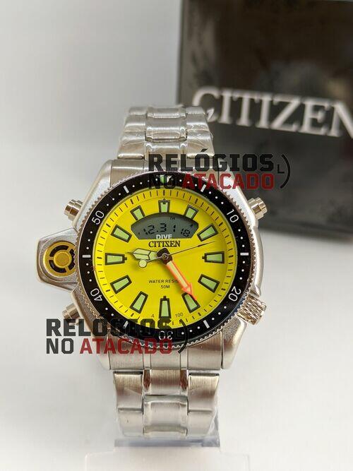 Relógio Citizen Aqualand Amarelo P/Aço Série Ouro- A prova d'água (100% Funcional) c/caixa premium