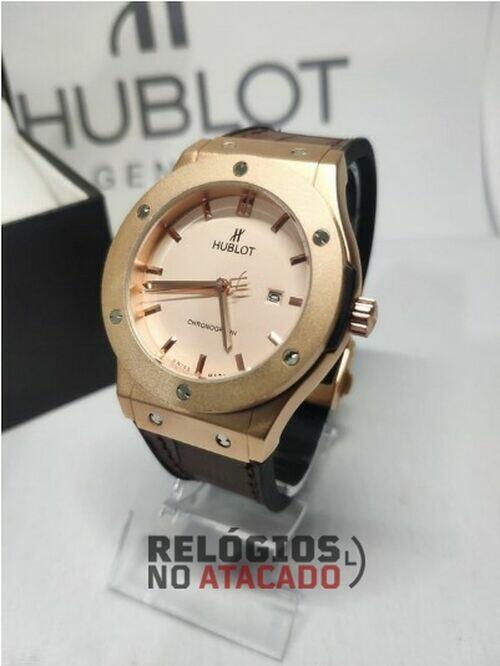 Relógio Hublot Geneve Rose P/Couro 2020 (A Prova D'água)