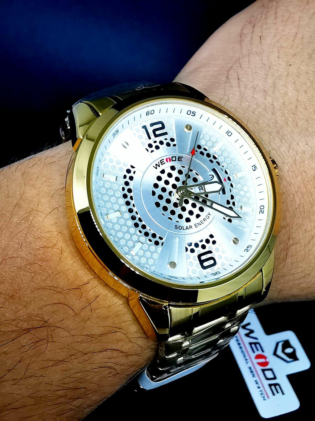Relógio Masculino Wende Gold Fundo Branco - A Prova D'Água