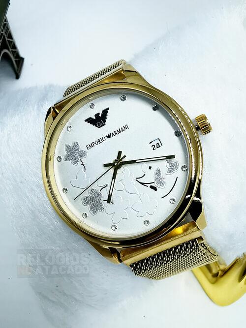 Relógio Empório Armani X Dourado/Branco Unissex Pulseira de imã