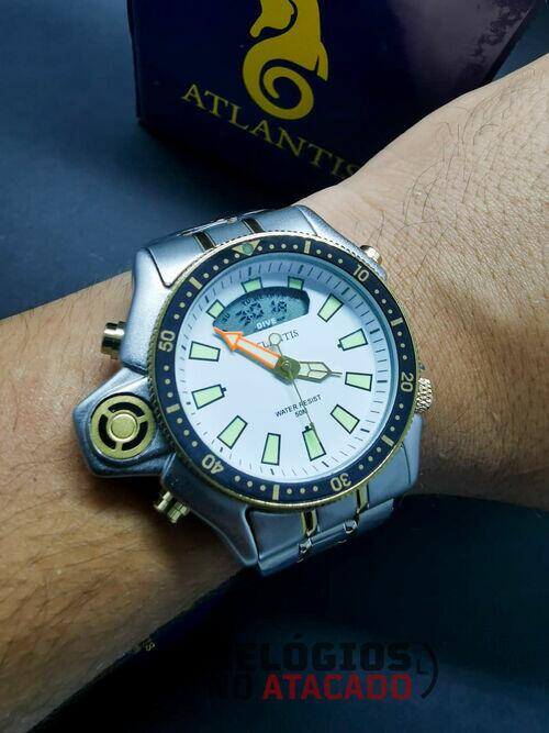 Relógio Aqualand Original Atlantis Dourado/Branco P/Aço A Prova d'água- 100% Funcional (C/Caixa)