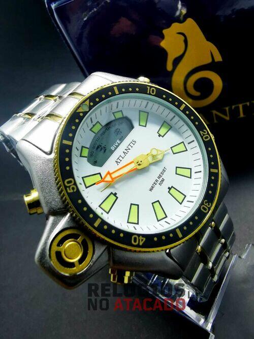 Relógio Aqualand Original Atlantis Dourado/Branco P/Aço A Prova d'água- 100% Funcional (C/Caixa)