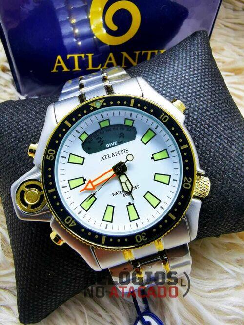 Relógio Aqualand Original Atlantis Dourado/Branco P/Aço A Prova d'água- 100% Funcional (C/Caixa)