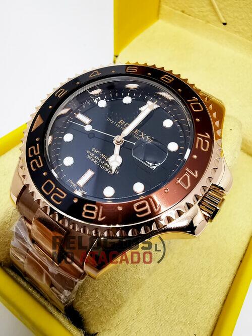Relógio Masculino Rolex GMT Master ll Rose / Preto Pulseira de aço