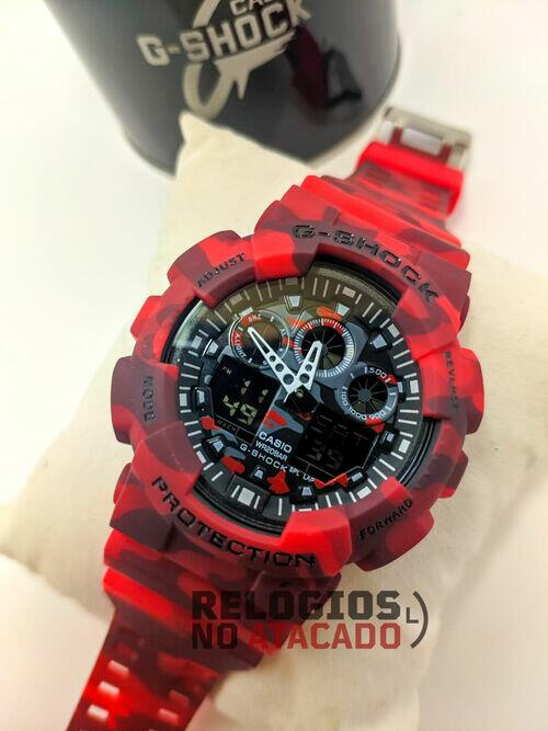 Relógio G-Shock Ga100 Camuflado Vermelho