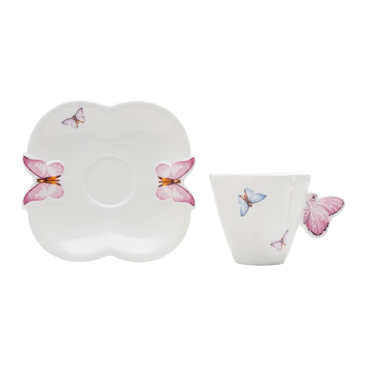 Comprar Conjunto de 6 Xícaras com Pires Porcelana Butterfly Colors