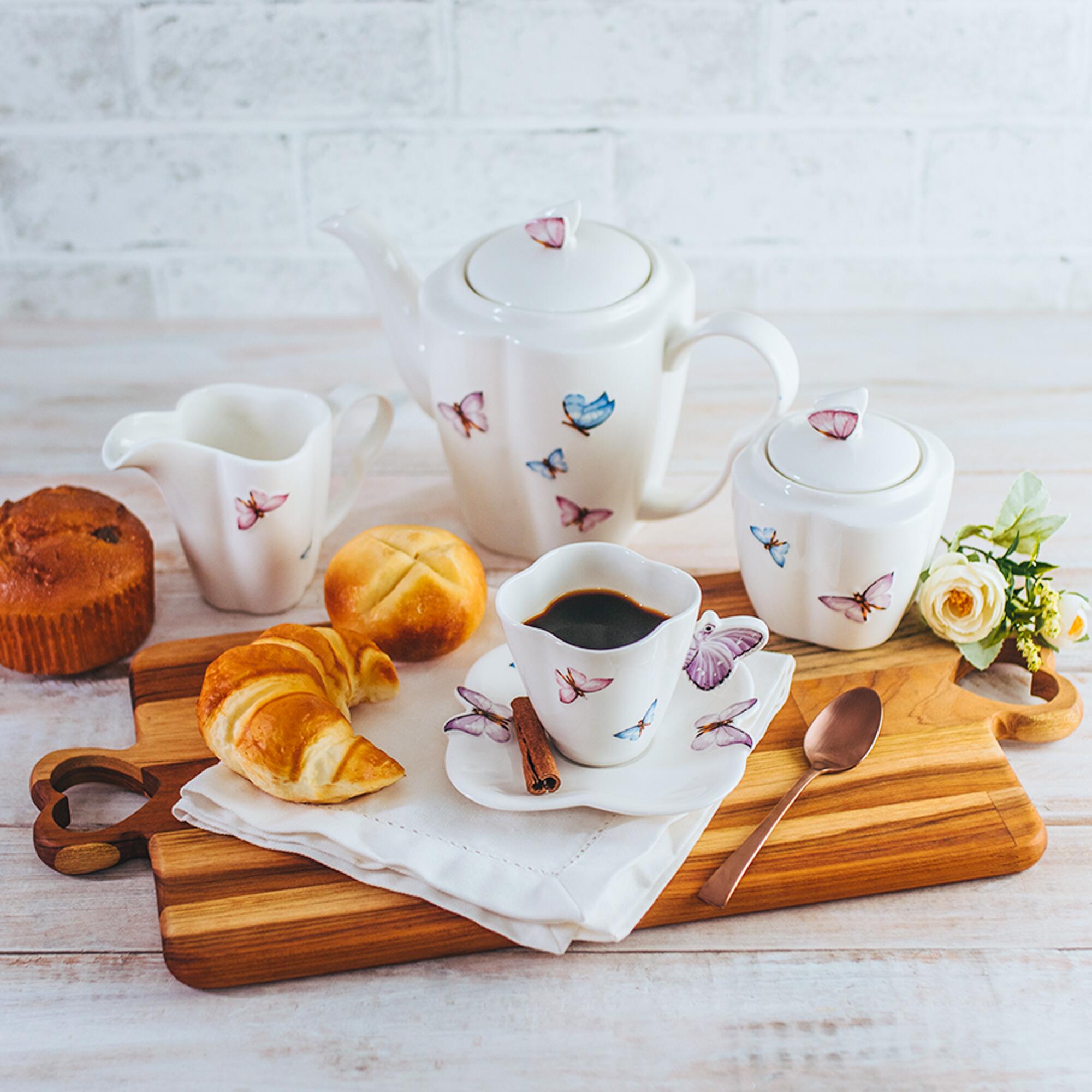 Comprar Conjunto de 6 Xícaras com Pires Porcelana Butterfly Colors
