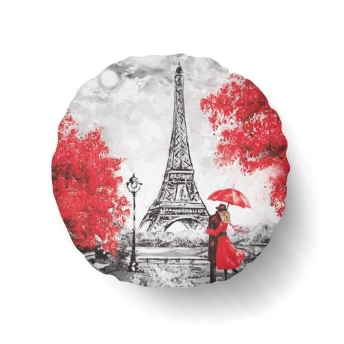 Almofada Redonda Decorativa Vermelha Paris Para Sofa