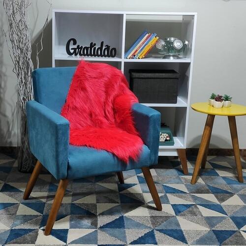 Manta Xale de Pelcia Pelo Alto Vermelho Para Sof/Cadeira Decorao Youtubers 1,00x80cm