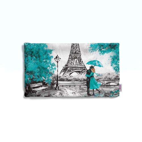 Almofada Retangular Azul Turquesa Paris Love Decorativa Para Sof 30x50