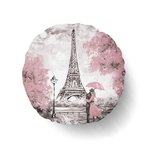 Almofada Redonda Decorativa Rosa Paris Para Sof