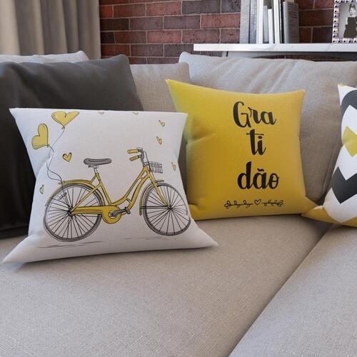 Capas de Almofadas Amarelas e Pretas Bike Gratido Para Sof