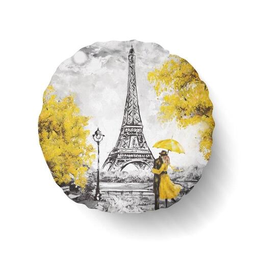 Almofada Redonda Decorativa Amarela Paris Para Sof