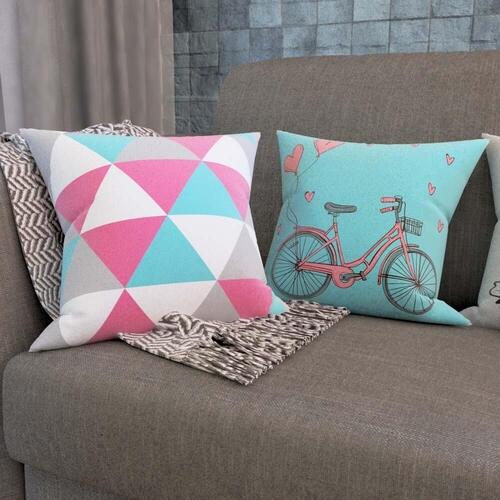 Almofadas Decorativas Rosa e Azul Bike Home Sweet Home Para Sof